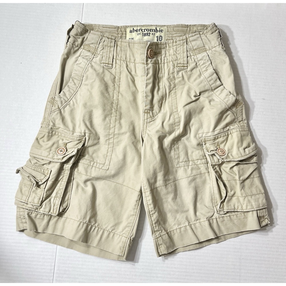 Vintage Abercrombie & Fitch Cargo Shorts Boys 10 Khaki Y2K Outdoor Heavyweight